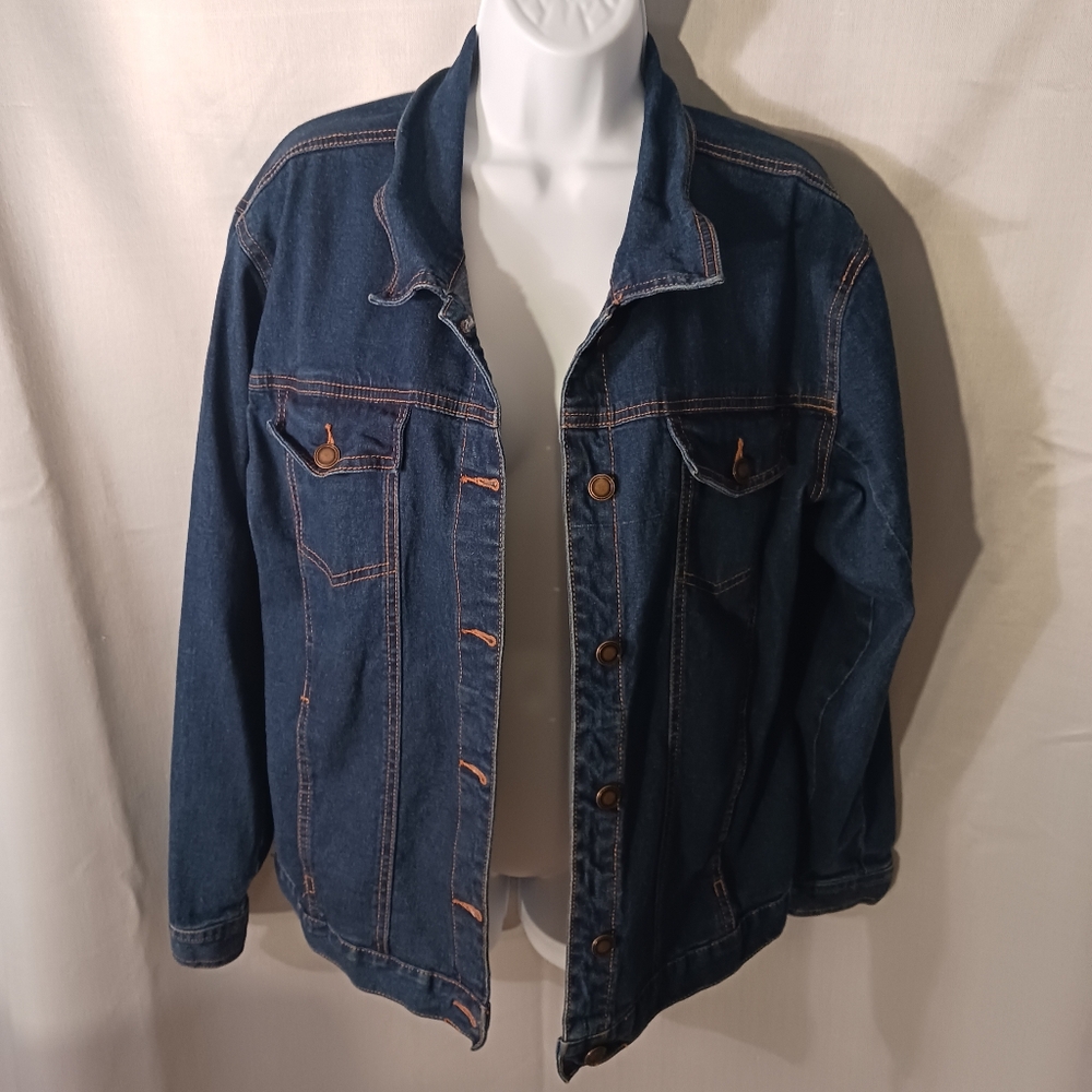 Classic Blue Denim Button Down Colared Jean Jacket 98% Cotton
